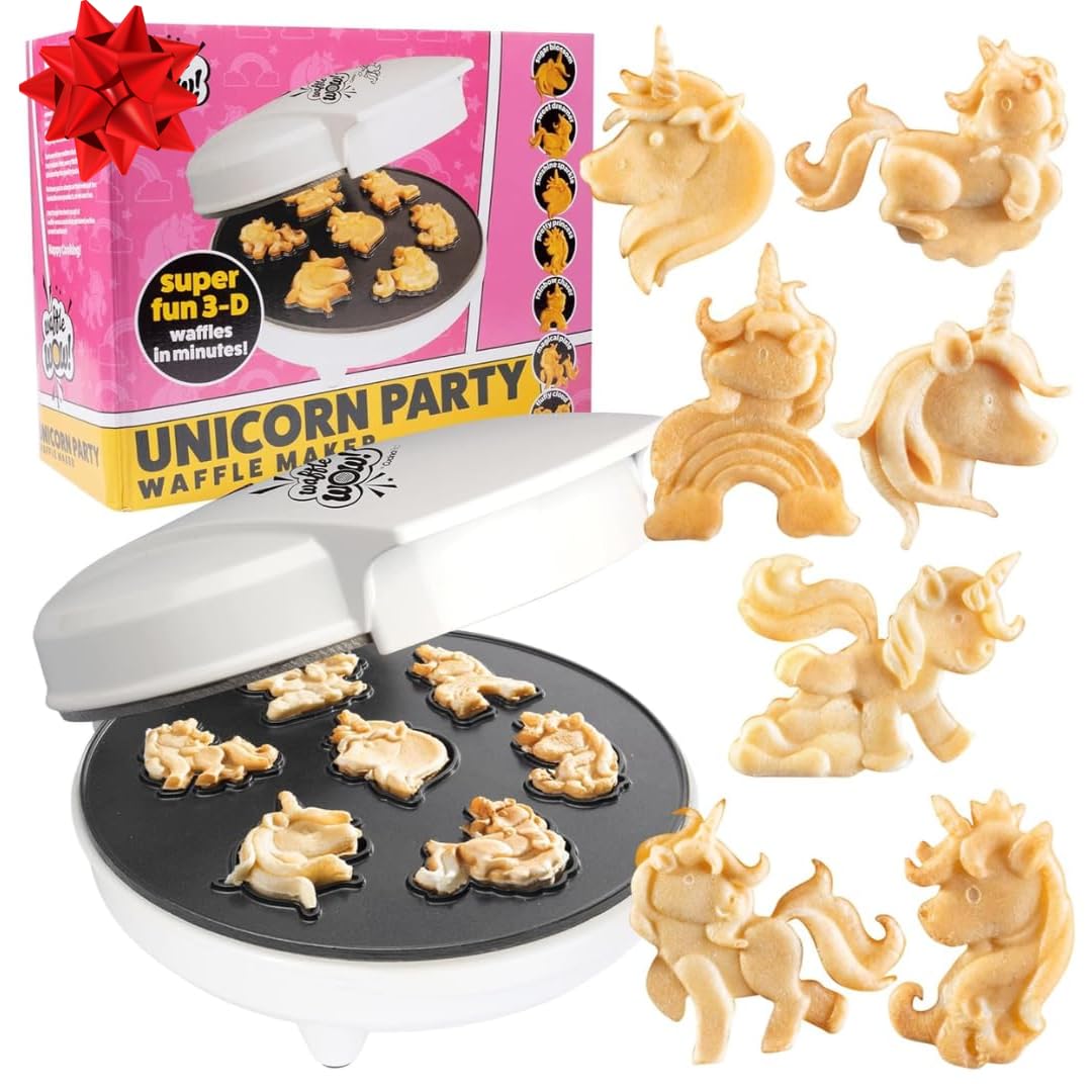 Unicorn Mini Waffle Maker- Creates 7 Different 3D Animal Shaped Waffles in Minutes- A Fun Cool Magical Breakfast for Kids & Adults - Electric Non-Stick Waffler Iron, Pancake Baker, Xmas Gift for Girls