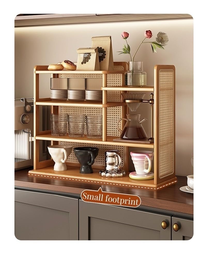 Generisch Tassenhalter, mehrstöckiges Kaffeetassenregal aus Rattan & Teetassenhalter aus Bambus – rustikaler Aufbewahrungsschrank für Wohnzimmer, Küche & Wohnaccessoires – Organizer im Vintage-Stil