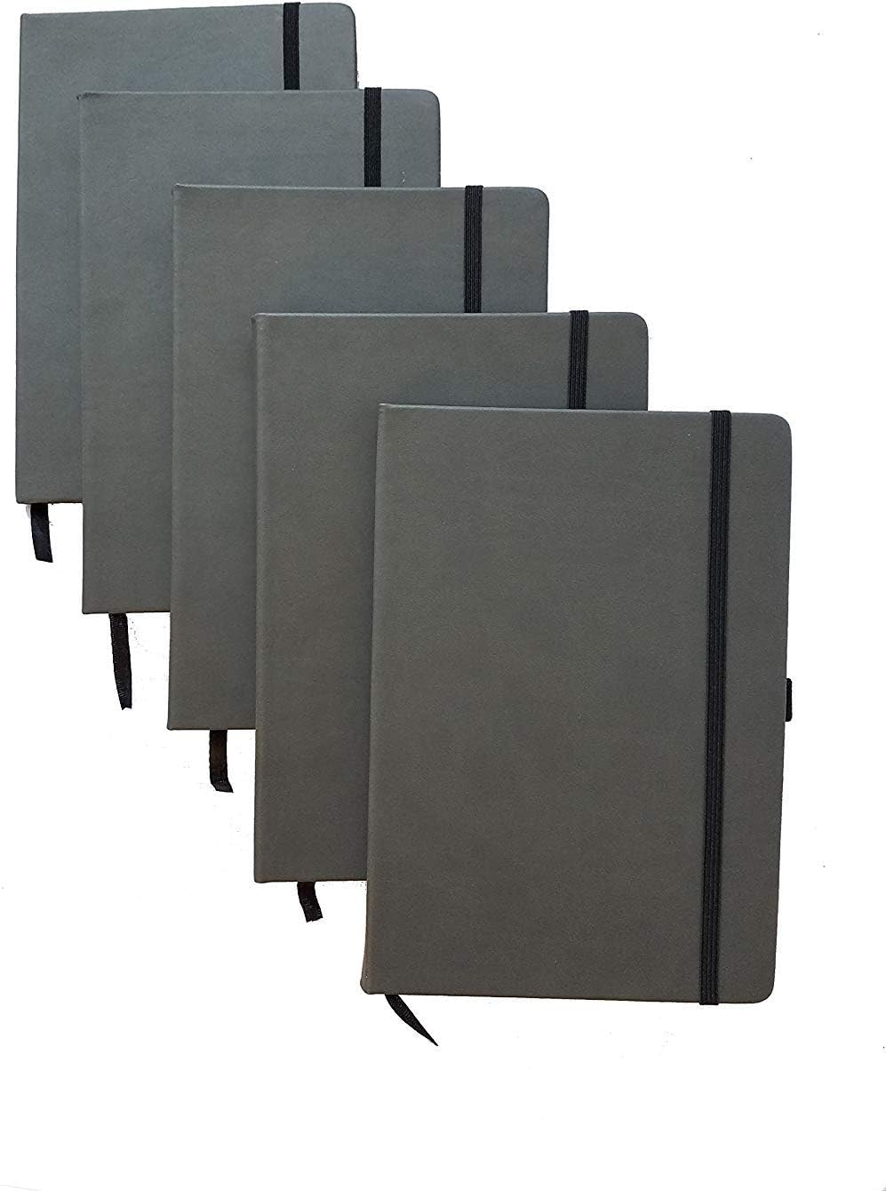 Impecgear Classic Notebook/Writing Lined Journal 5.5 x 8.25 Hardcover Notebook Black Gray Orange FREE PEN (PACK OF 5, Gray/Black)