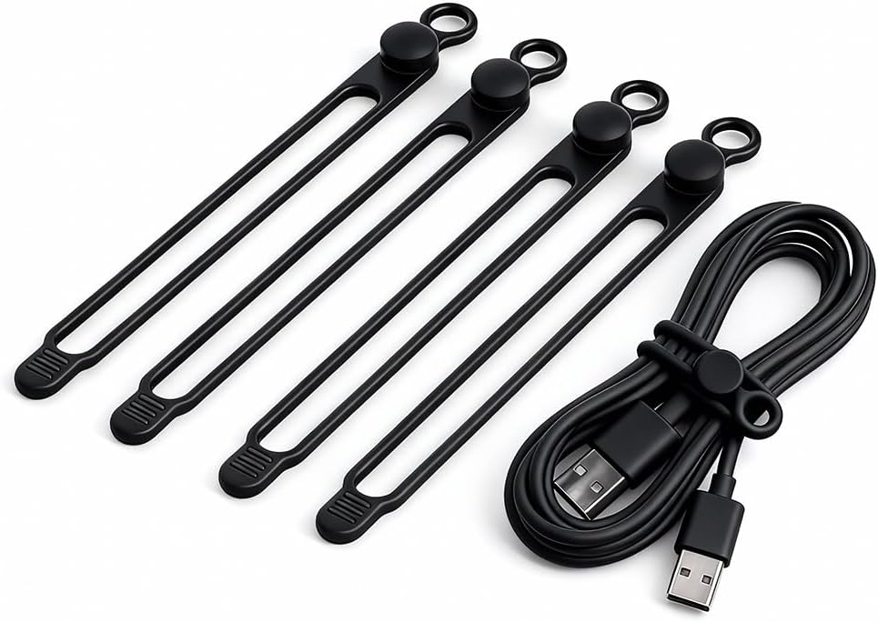 20Pcs Silicone Cable Ties,Reusable Cable Management Organizer,Cable Organizer for Bundling and Fastening Cable Cords Wires(Black, Gray, Pink,Green)