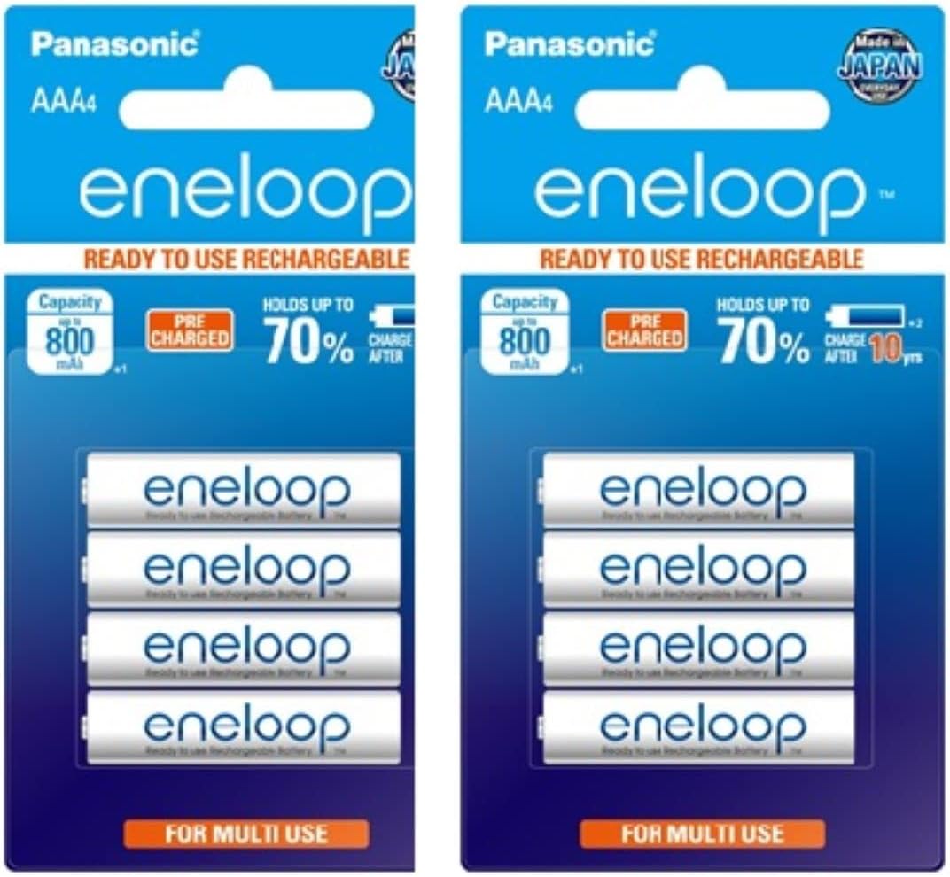 BK-4MCCE/8BN Eneloop(Up to 800 mAH) AAA Ni-Mh Pre-Charged Rechargeable Batteries, 8-Battery Pack