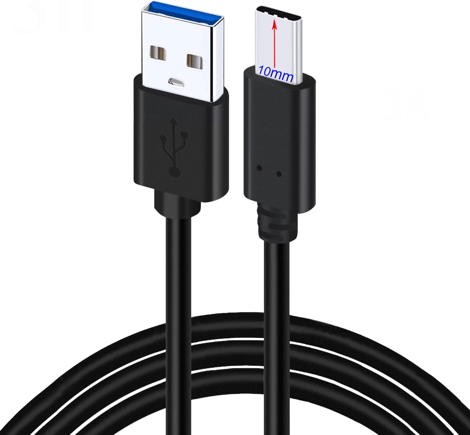 3FT USB Type C Cable - 10mm Long Tip - 3A Fast Charging Data Sync Cord for Blackview BV6600E BV6600 BV5900 BV5100 BV6100 BV6300 BV6900 BV9800 BV9900E BV9900 Pro Rugged Phone | A100 A90 A70E