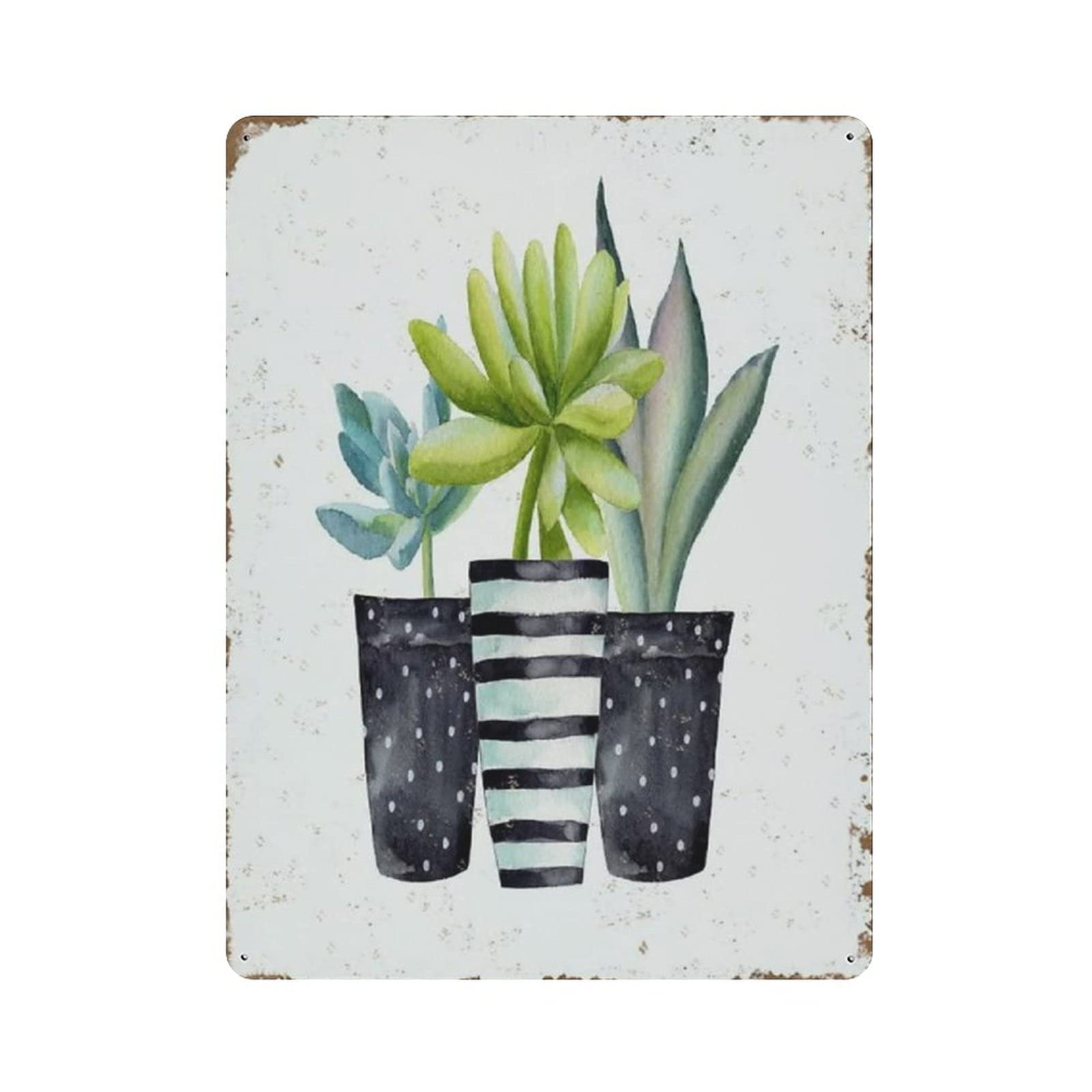 Potted Succulents Metal Signs, Fun Poster For Bar Kitchen Cafe Farmhouse Wall Decor 12x16 inch