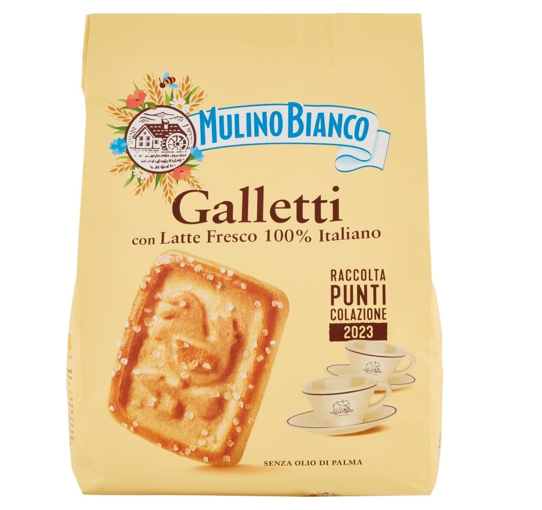 Italian Gourmet Galletti Biscotti Kekse mit Milch und Zucker 12 x 800g | Dolci frollini da colazione, knusprig gebacken, gut zum Kaffee, Kakao, Tee, Gesamtnettogewicht 9,6 kg + Kostenlos Polpa 400g