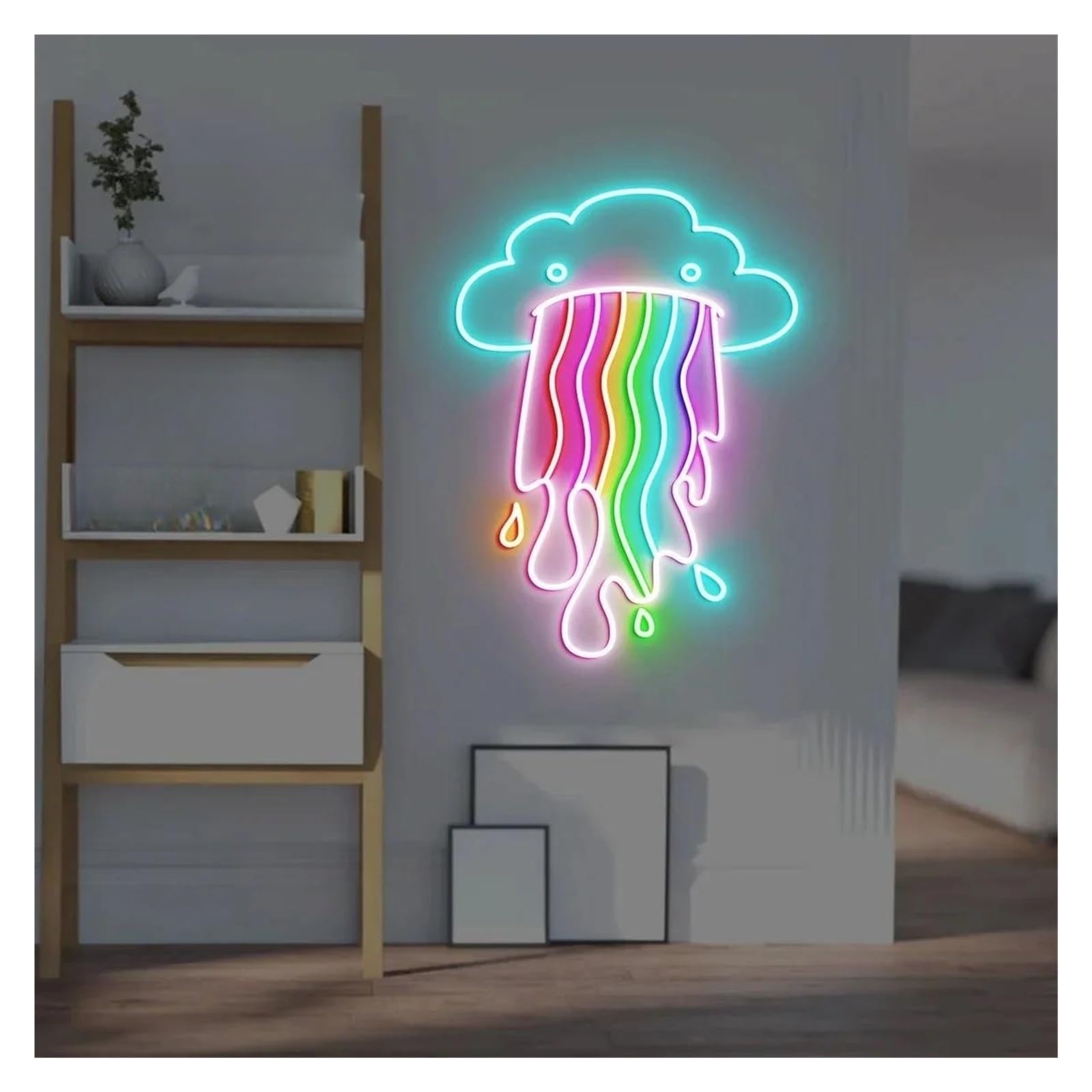 Shouxi A Sign Lamp Rainbow Cloud Neon Sign Usb Powered Djustable Brightness Neon Lights Suitable For Children's Room Home Wall Decor 38Cm(A)