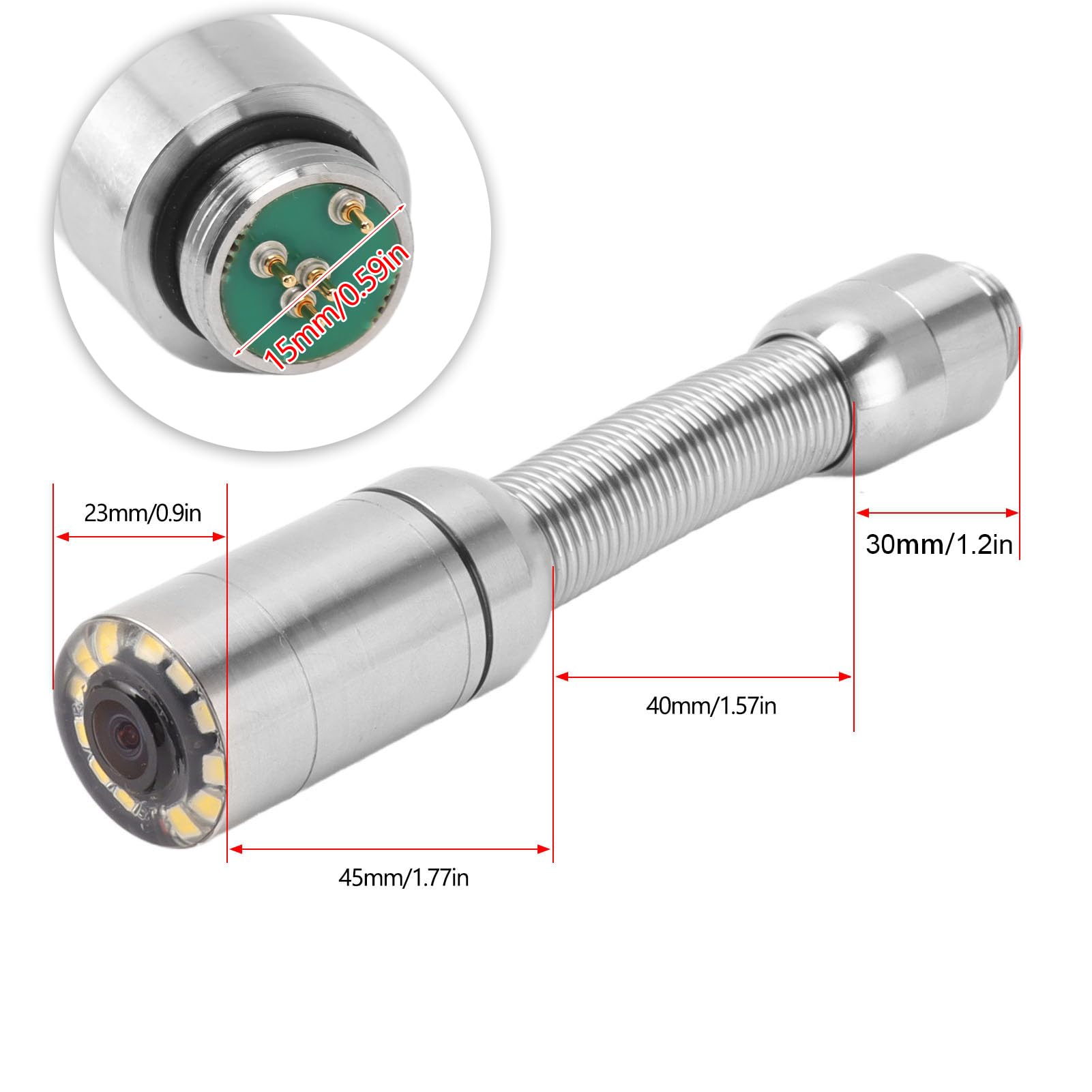 Socobeta Testa della Telecamera per Ispezione Fognature IP68 da 23 Mm 12 Luci a LED Filettatura da 15 Mm per Endoscopio di Scarico del Tubo