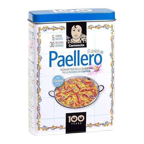 Carmencita. Paellero Paella Condimento con Azafrán (5 bolsas) en lata metálica. 20g (0.71oz)
