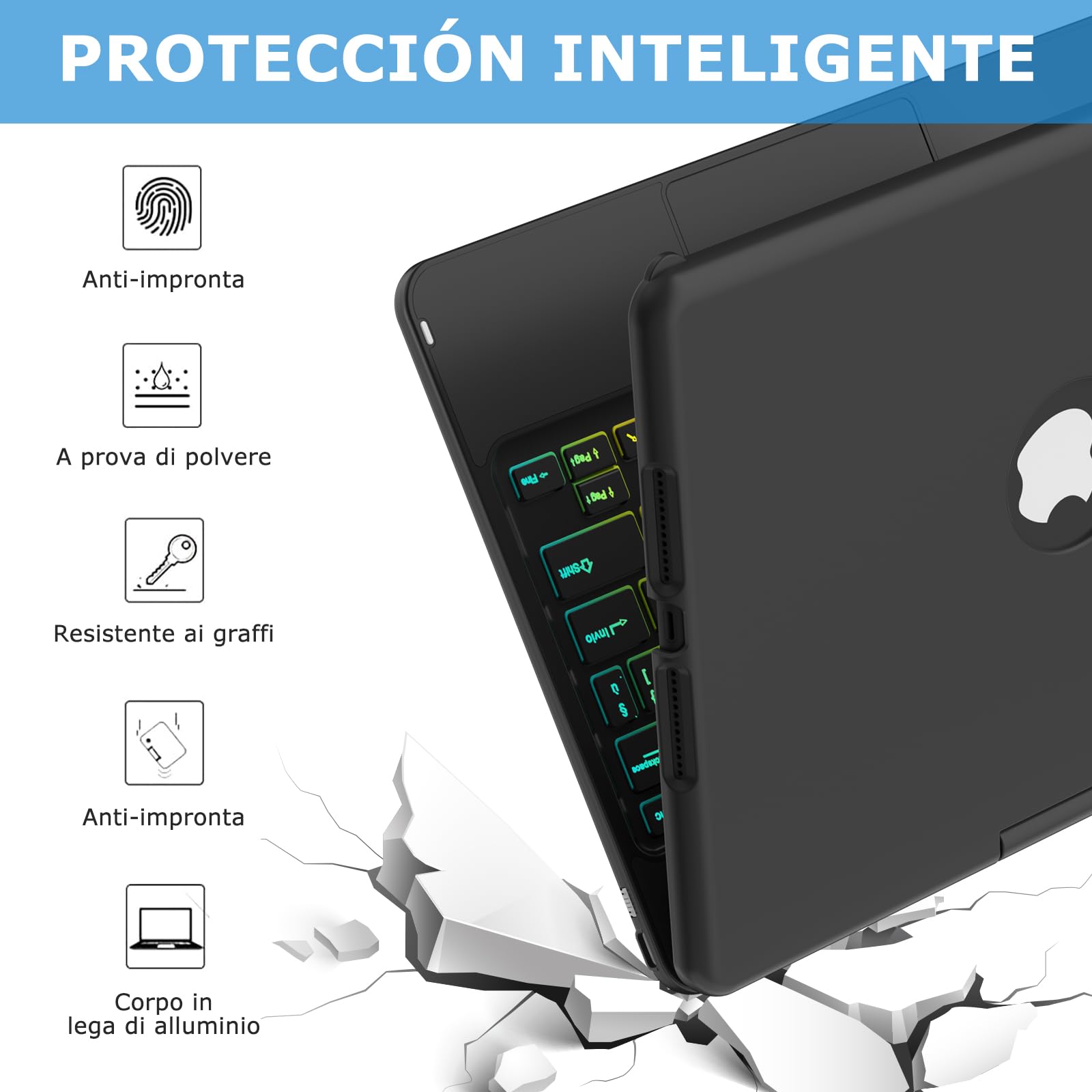 Custodia Con Tastiera Touchpad Retroilluminata Per IPad 9a/8a/7a Gen – Rotazione 360° E Supporto Matita
