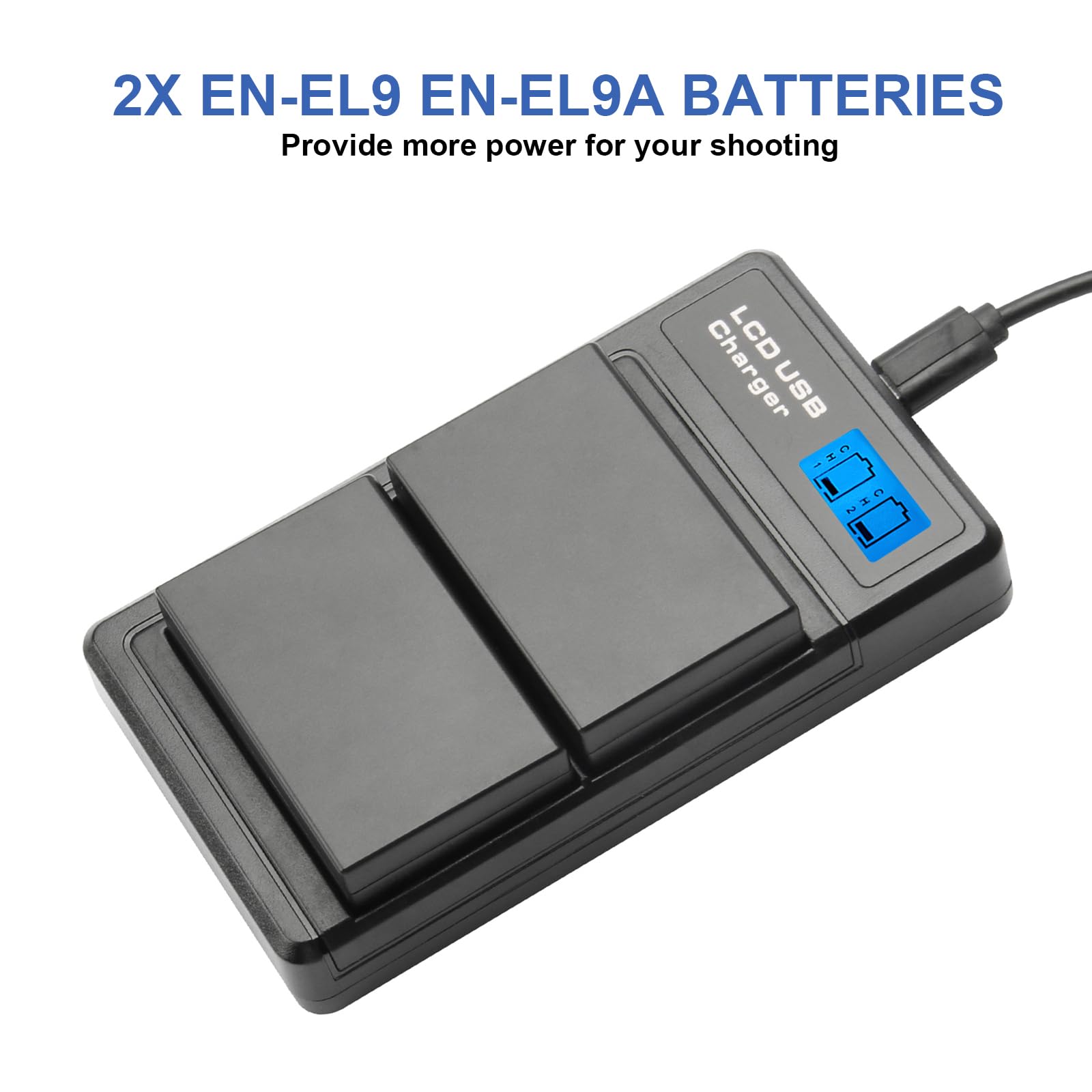2 X en-EL9 EN-EL9A Batterie de Rechange et LCD Chargeur Double Compatible avec Nikon D40 D40x D60 D3000 D5000 Cameras