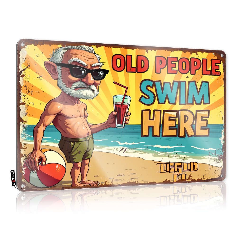 Fzfn Colour Old People Swim Here. Western Posters | Beer Accessories Vintage Style Essentials Crossing Decoration Easy Hang(30X40cm)