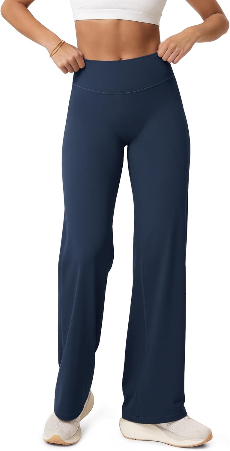ODODOS Straight Leg Workout Leggings for Women - No Front Seam High Waist Pants Hidden Scrunch Butt Lifting Yoga Pants, 31"