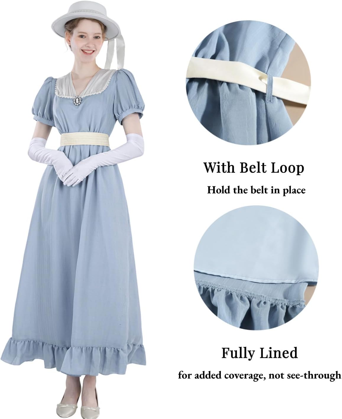 Nuoqi Regency Dress Women 1800s Victorian Costume Regency Era Tea Party Gown with Cameo - Image 5