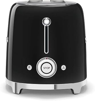 Smeg TSF01BLUS 50's Retro Style Toaster Bundle with Bamboo Tongs - (Black) 2 Slice