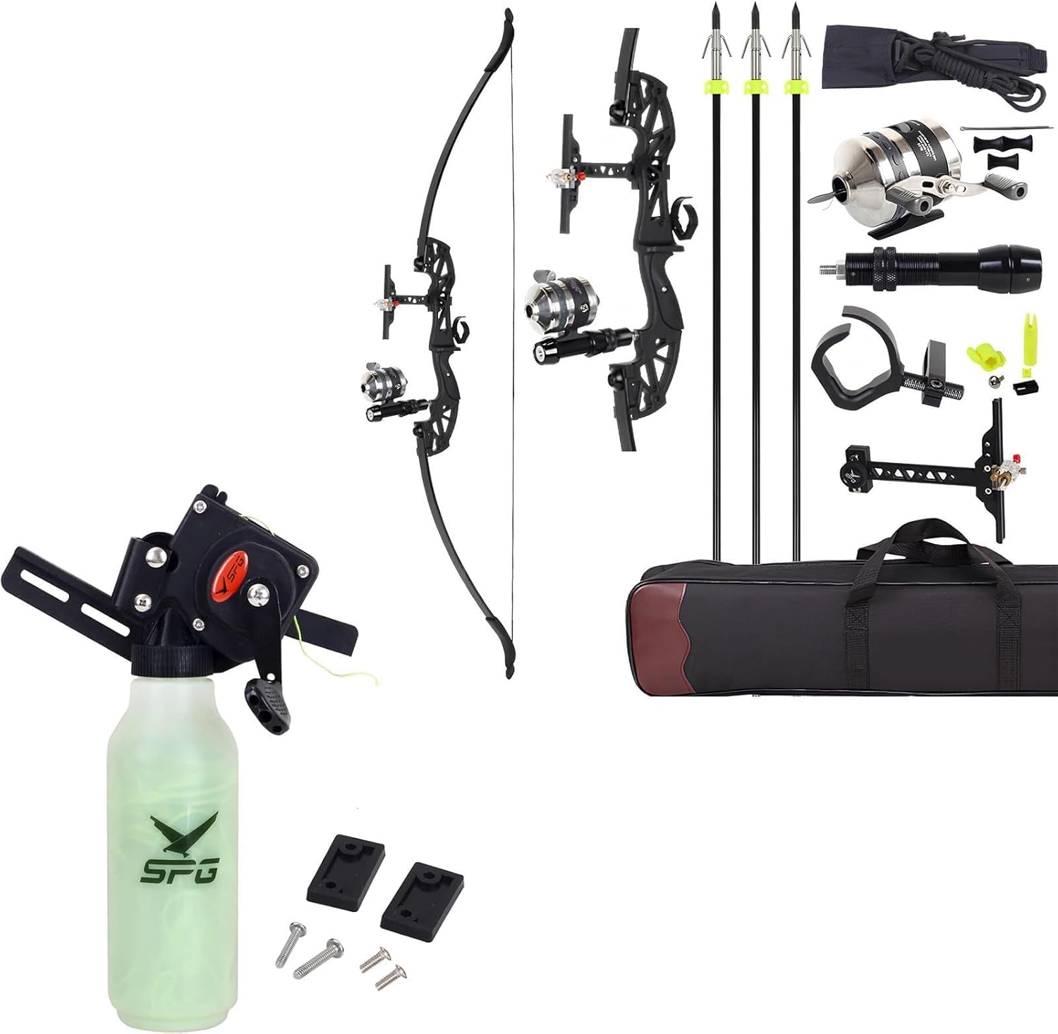 53" Recurve Bow Fishing Bowfishing Kits & Professional Bowfishing Reel (40 LBS)