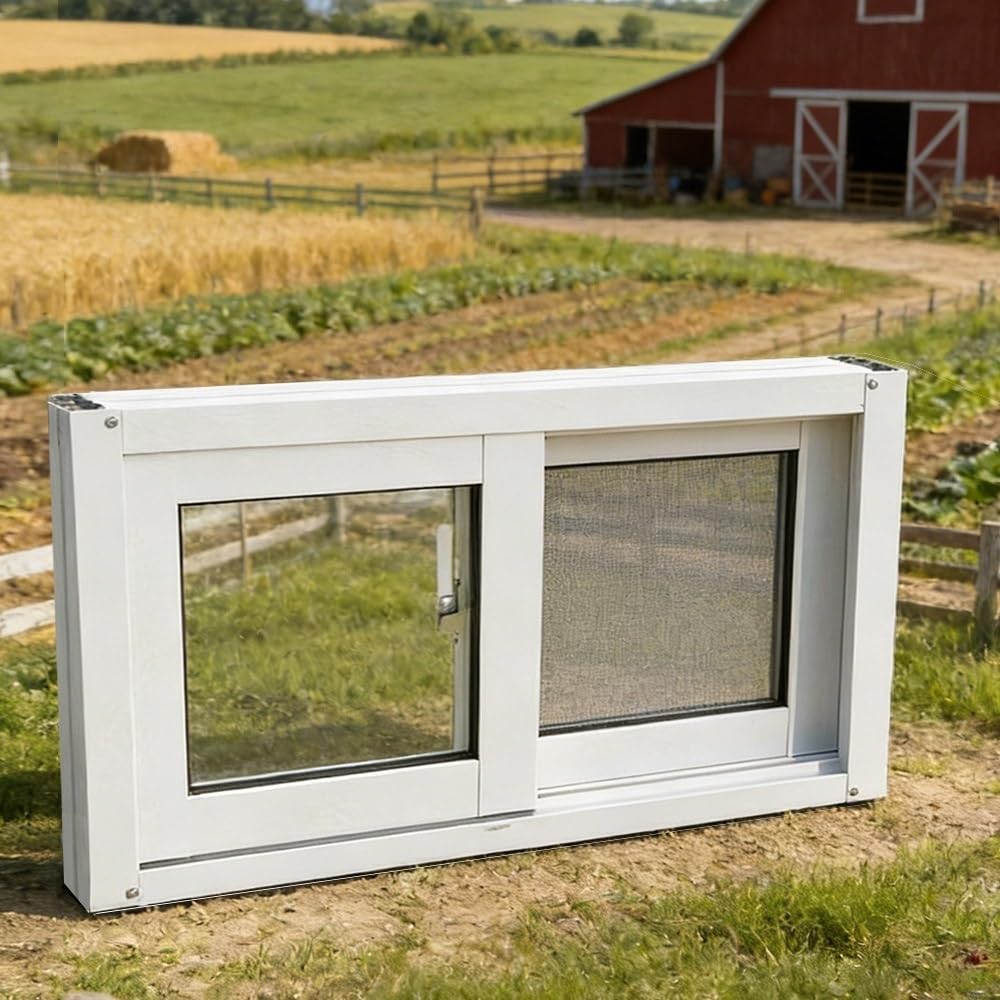 Gskdzg White Sliding Window Flush Mount Basement Window Aluminum Bathroom Windows Replacement Shed Windows For Household Garage Chicken Coop Warehouse Barns ﻿(,W80 X H80cm (32" X 32"))