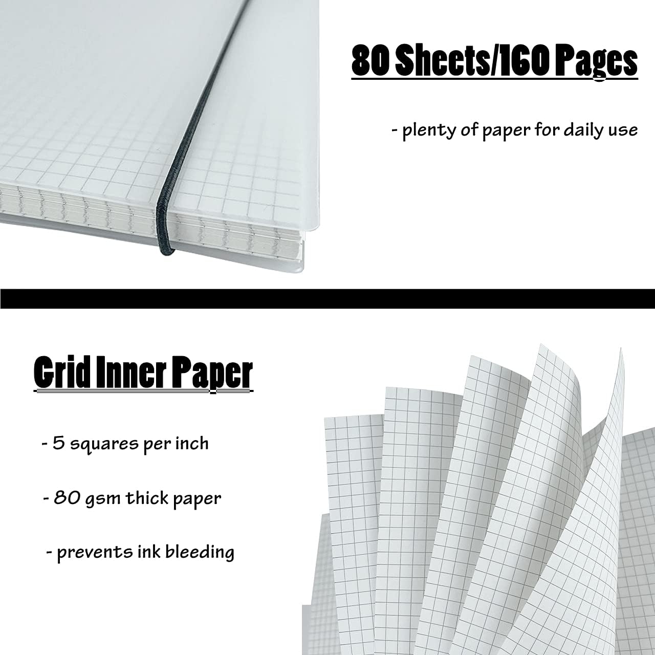AOU Graph Paper Spiral Notebook Hardcover Grid Journal 8.3" x 5.7" A5 Note Pads with Squared Paper for Work and School, 80 Sheets/160 Pages, 1 Pad of Gift Sticky Notes Included