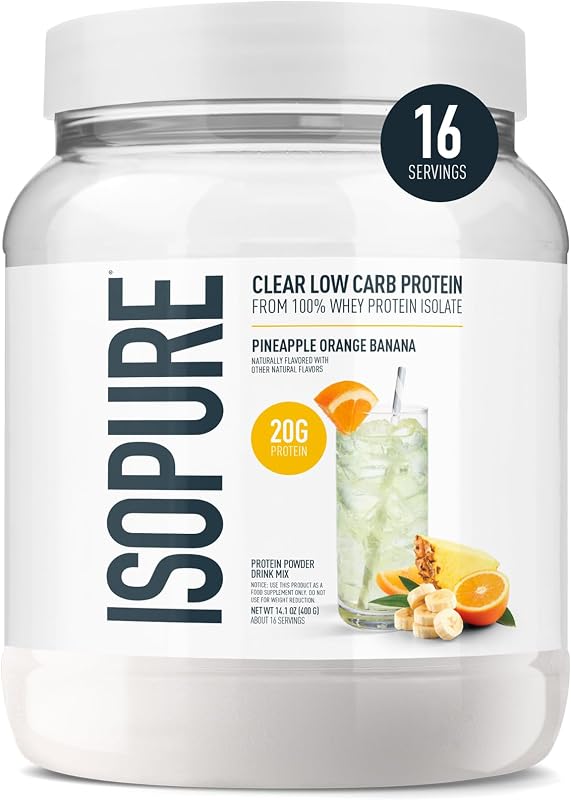 Isopure Clear Whey Isolate Protein Powder, Lactose Free, Gluten Free, Naturally Flavored, Pineapple Orange Banana, 20g Protein Per Serving, 14.1 Oz, 16 Servings (Packaging May Vary) | 20g Ultra-Filtered Protein Per Serving, Lactose Free, Gluten Free, 100% Whey Protein Isolate, Naturally Flavored