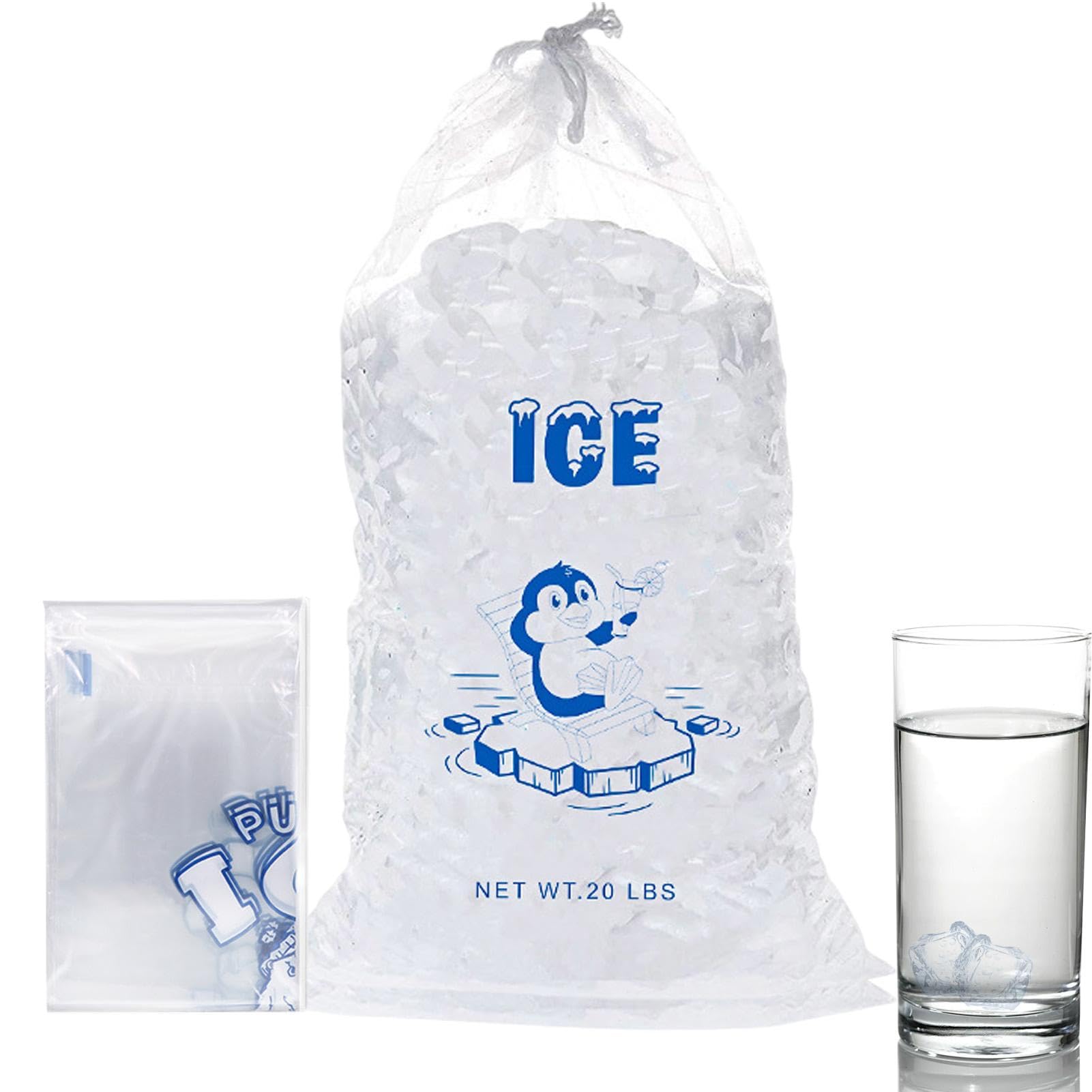 10 Sacchetti Riutilizzabili Per Cubetti Di Ghiaccio - Materiale Alimentare Con Coulisse - Capienza 4,5 Kg - Per Freezer, Picnic, Campeggio E Macchina Del Ghiaccio - copertina