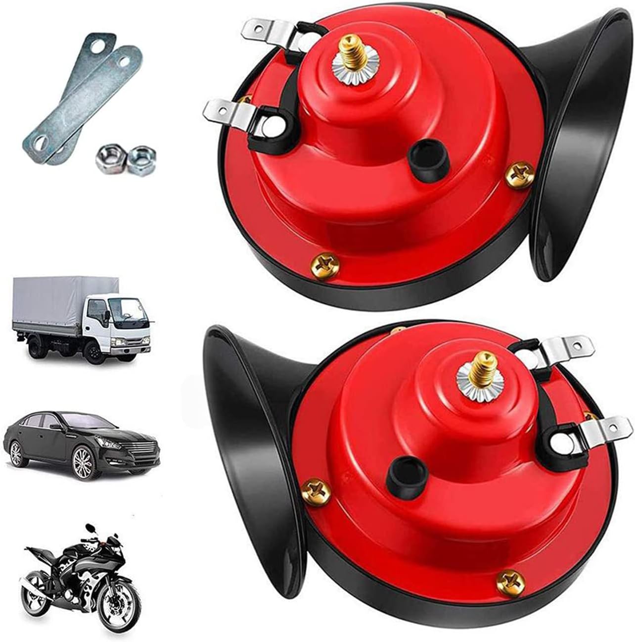 Car Horn Electric Snail Horn 2 Pack Super Loud Train Horn High Tone/Low Tone Twin Horn Kit,for