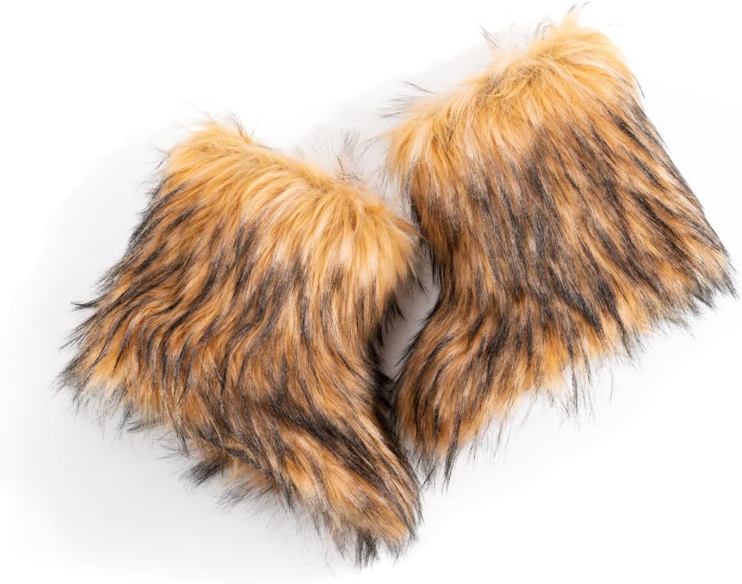 IXU Women's Faux Fur Boot Furry Fluffy Round Toe Suede Snow Winter Women Boots Comfy Plush Warm Short Outdoor Indoor Flat Shoes Mid-Calf Boots - Image 5