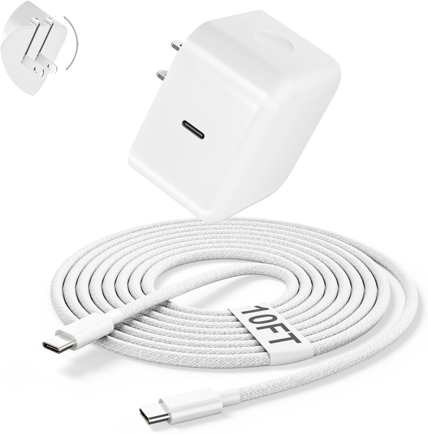 iPhone Charger Fast Charging,1-Pack 40W iPhone 17 Charger with 60W Max Foldable Plug & 10 FT Braided Long USB C Cable Cord Compatible with i Phone 17/17 Pro/16 Pro/16/16 e/16 Plus/15/iPad Air/MacBook