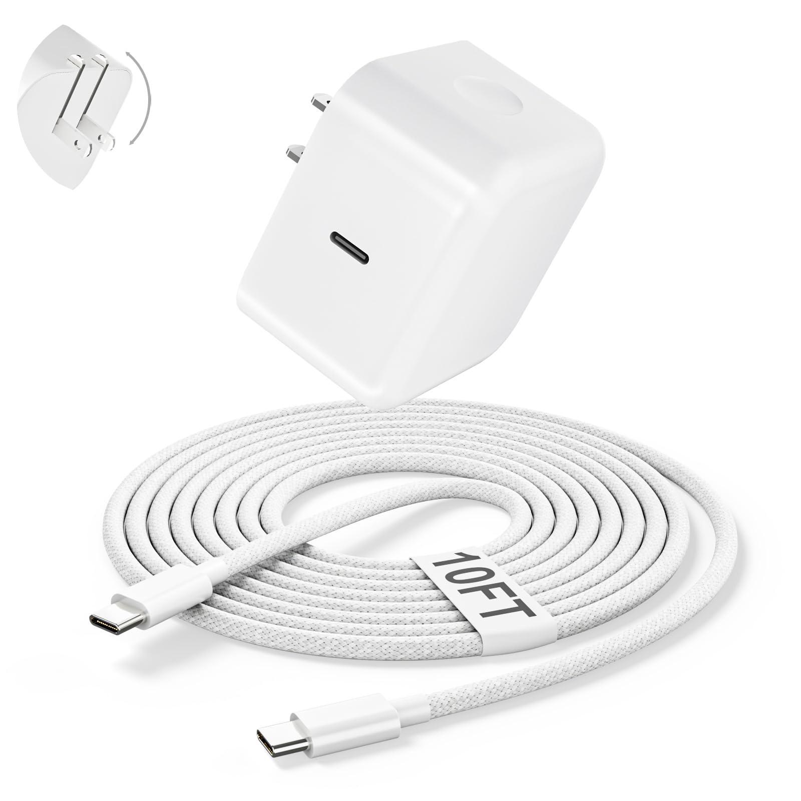 40W Wall Charger with 60W Max 1Pack Foldable Plug 10FT USB C-C Cable Quick Charger Adapter Suitable for