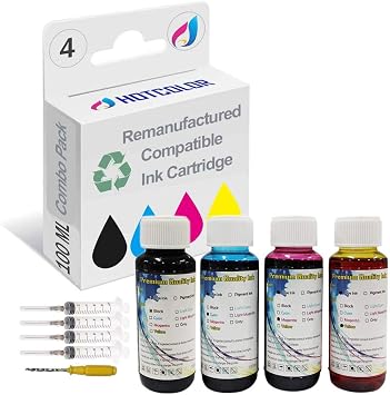 Amazon.com: Tinta Dye hotcolor Combo 4 x 100 ml refill Kit for HP 21 22 56  57 27 28 74 75 94 95 96 97 92 93 98 901 XL 60 XL 61 XL Cartuchos Negro,  Cian, Magenta y Amarillo : Productos de Oficina