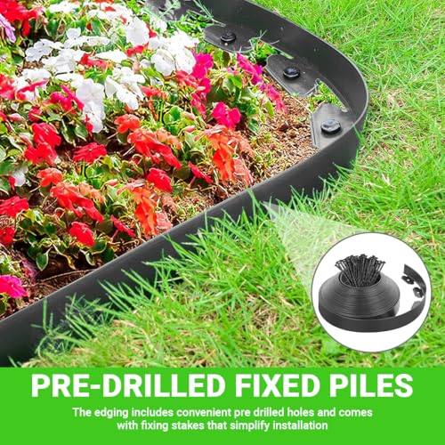 Image of HASTHIP 32.8ft Garden Edging Border, 2 inch Width Weather-Proof Black Flexible Edging, with 30Pcs Nails, Cut to Fit, Bendable Border Strip for Garden, DIY Outdoor Lanscaping