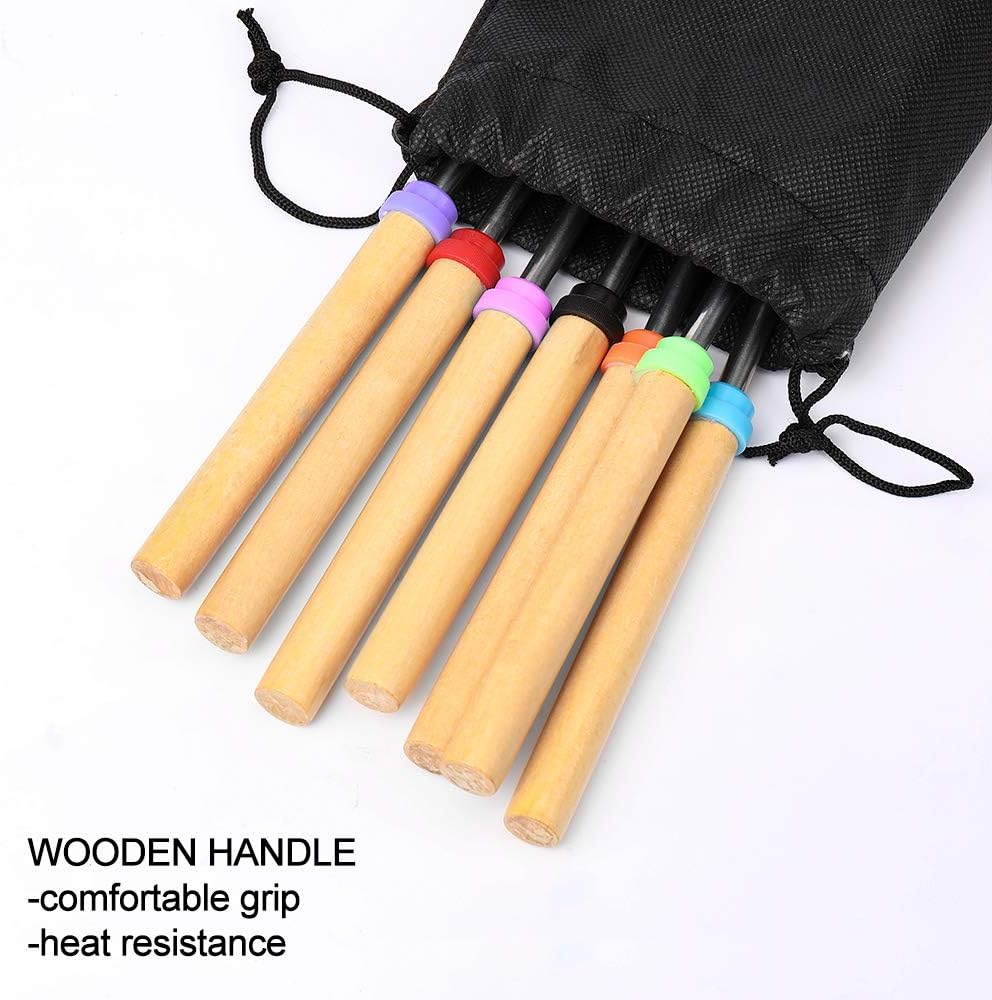 8 Marshmallow Roasting Sticks, 32 Inch Telescoping Hot Dog Forks&Smores Stainless Steel Skewers Extendable for Campfire, Camping Stove Bonfire BBQ Tools with Portable Bag : Patio, Lawn & Garden