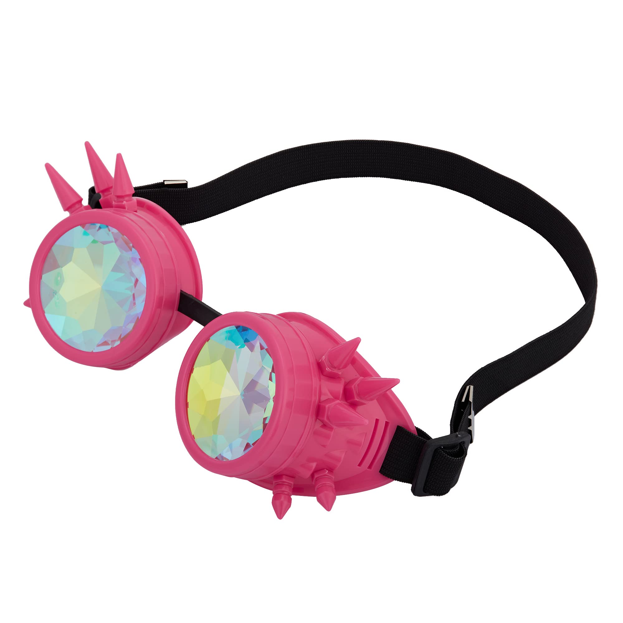 OMGREAT Kaleidoscope Glasses for Raves Steampunk Goggles with Rainbow Prism Diffraction Crystal Lenses, Pink (Spiked) - Image 4