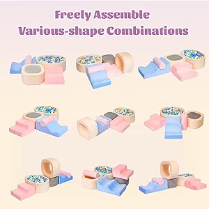 MIND&ACTION 6-Piece Toddler Clinbing Toys Indoor with Ball Pit, Climbing Toys for 1+ Year Old, Soft Play Set Baby Foam Blocks for Toddler 1-3 (Ball Not Included)