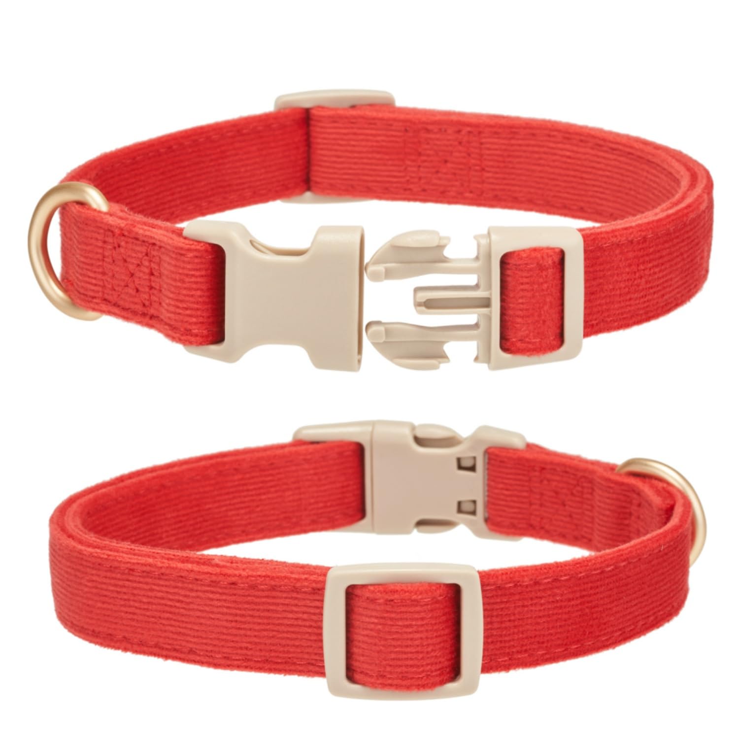 YUDOTE Soft Corduroy Dog Collar with Plastic Clip - Comforty and Adjustable for Small Dog Daily Using in Fiery Red - Image 3