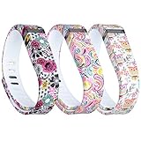 i-smile® 3PCS Replacement Bands with Metal Clasps for Fitbit Flex / Wireless Activity Bracelet Sport Wristband / Fitbit Flex Bracelet Sport Arm Band (No tracker, Replacement Bands Only) & 2PCS Silicon Fastener Ring For Free (Tatoo Flowers&Colorfull Flowers&Cute Owles, Small)