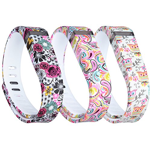 I-SMILE 3PCS Replacement Bands with Metal Clasps for Fitbit Flex/Fitbit Flex Bracelet Sport Arm Band (Tatoo Flowers&Colorfull Flowers&Cute Owles, Small)