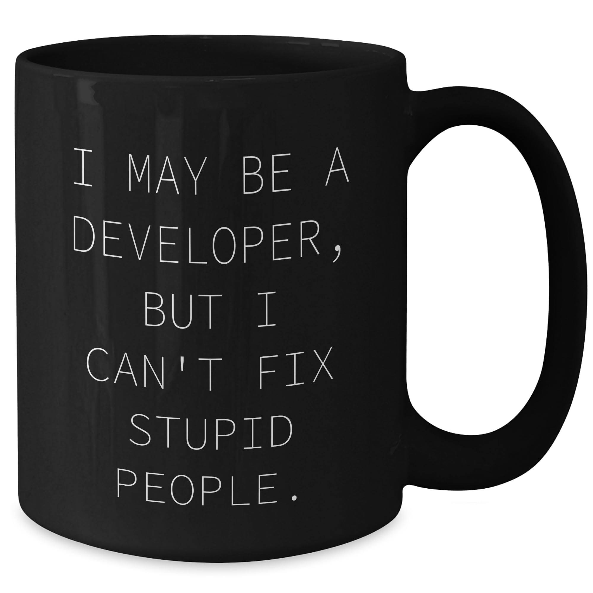 Funny Developer Quote Black Coffee Mug, I May Be A Developer, But I Can't Fix Stupid People., Developer Gifts from Friends to Family, Unique Christmas Unique Gifts for Him