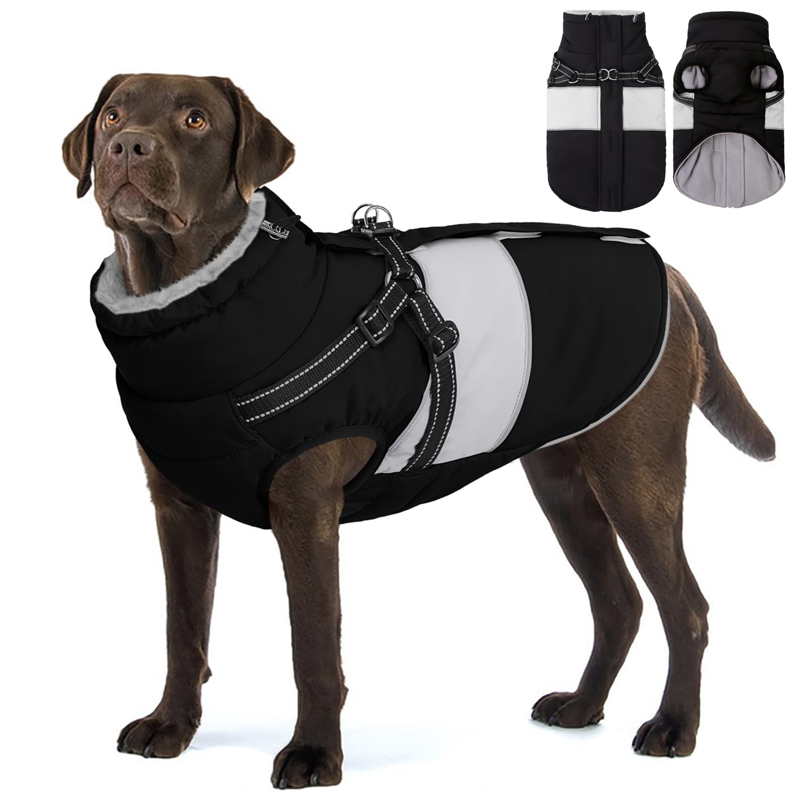 AOFITEE Dog Winter Coat, Dog Coat with Harness Built in