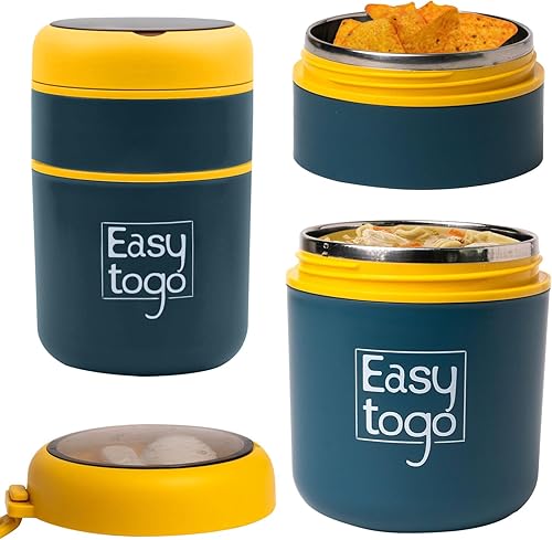 Lonchera de acero inoxidable de 23.7 fl oz con cuchara, asa, recipiente pequeño a prueba de fugas para aperitivos, dieta y alimentos preparados,