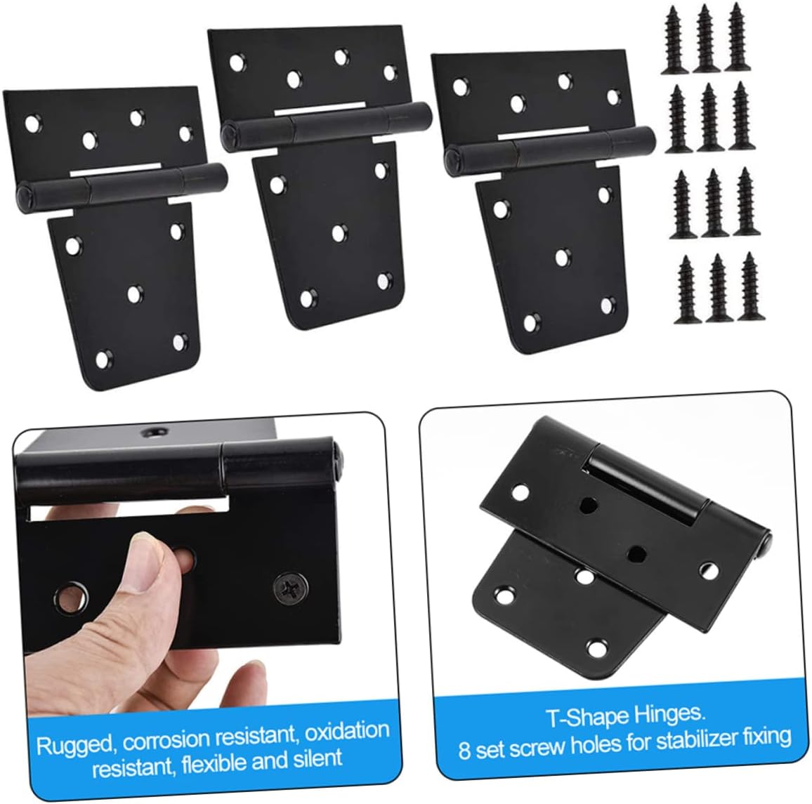 4pcs Outdoor Heavy Duty Fence Gate Hinges Iron Material Hinges Black Paint
