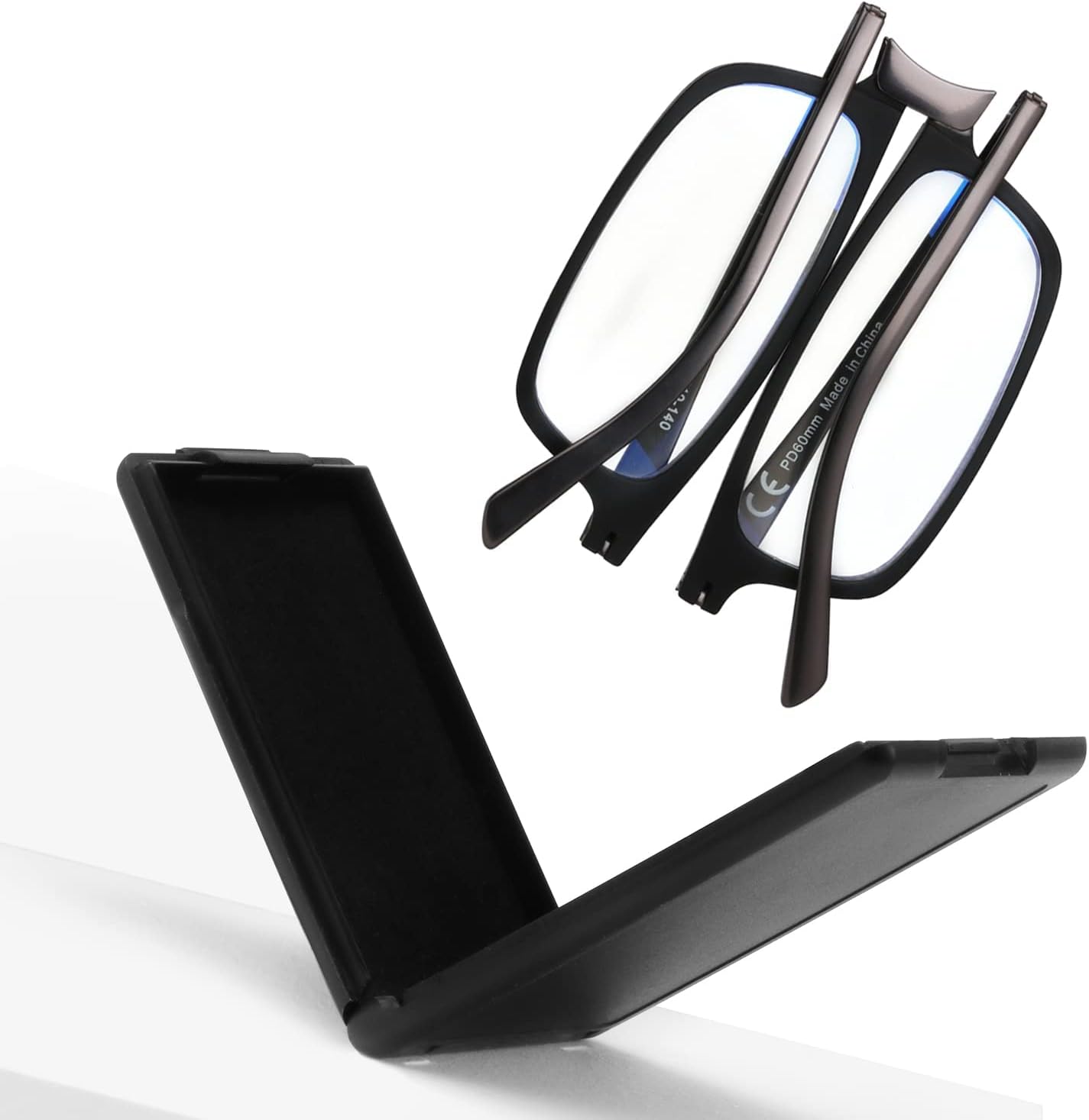 SKYOAK Evolved Folding Reading Glasses For Women Men Blue Light Blocking Anti UV Eyestrain Foldable Portable Compact Readers with Flat Hard Case Pocket Computer glasses 1.5 BLACK