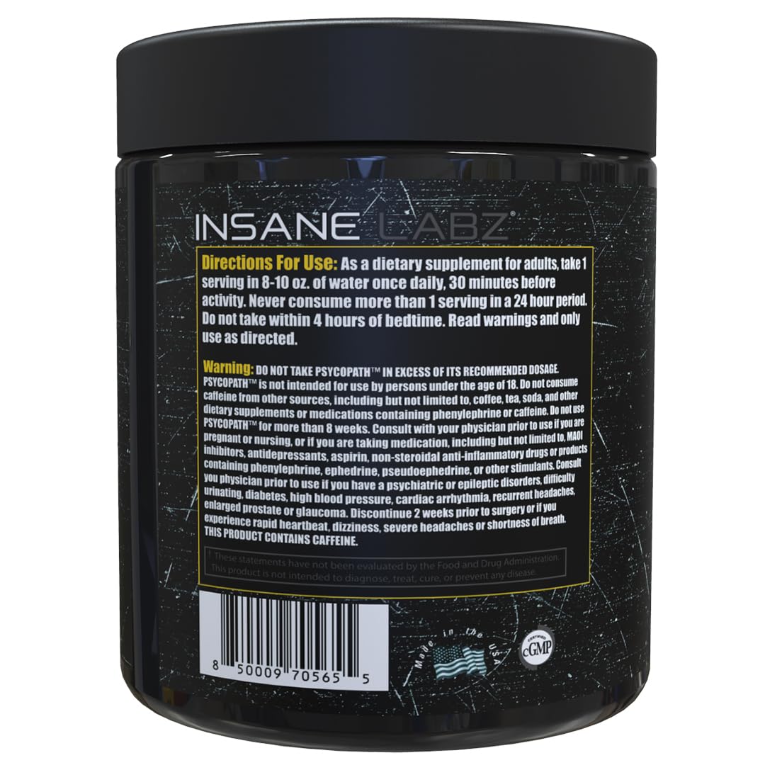 Psychopath, High Stimulant, Insane Energy, Focus and Endurance Preworkout Powder with Panax Ginseng, Rhodiola, Red Sage Root & Rauwolfia (30, Blue Raspberry) — Amazon image 3