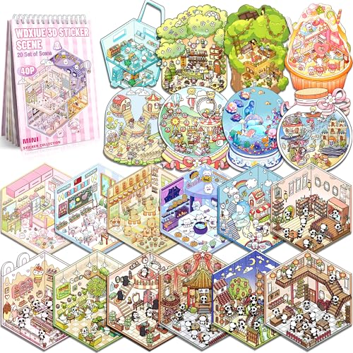 WDXIUE Scene Sticker – 20 Sets of DIY 3D House Scenes Cute Cartoon Stickers Kit for Kids & Adults – Fun Sticker Therapy Activity for Stress Relief, Crafts & Gifts