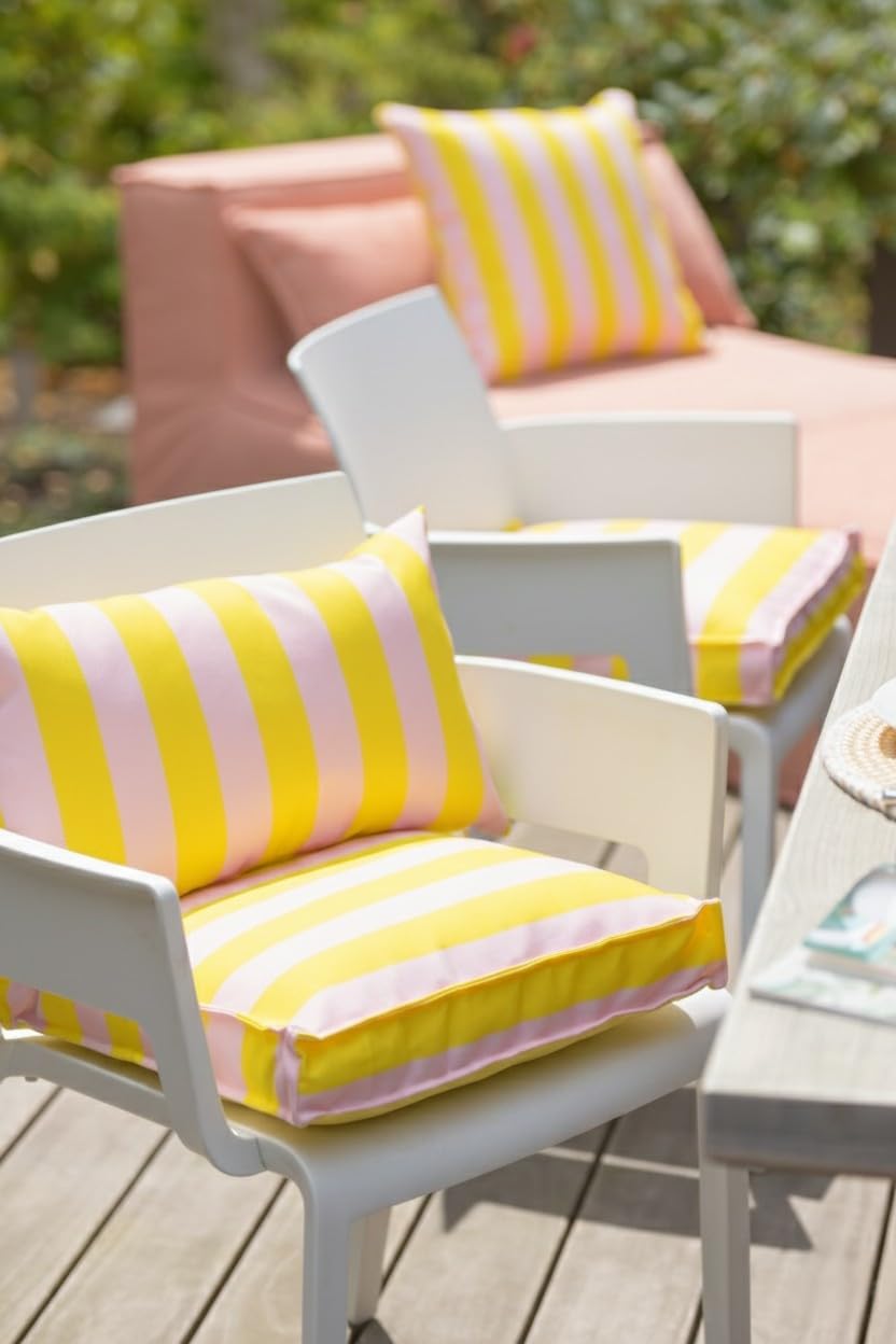 H.O.C.K. Riviera Stripe Outdoor Kissen – Wetterfeste Streifenkissen mit Blockstreifen – UV-Beständig, Wasser- & Schmutzabweisend – Handmade in Germany (Yellow Rosé)