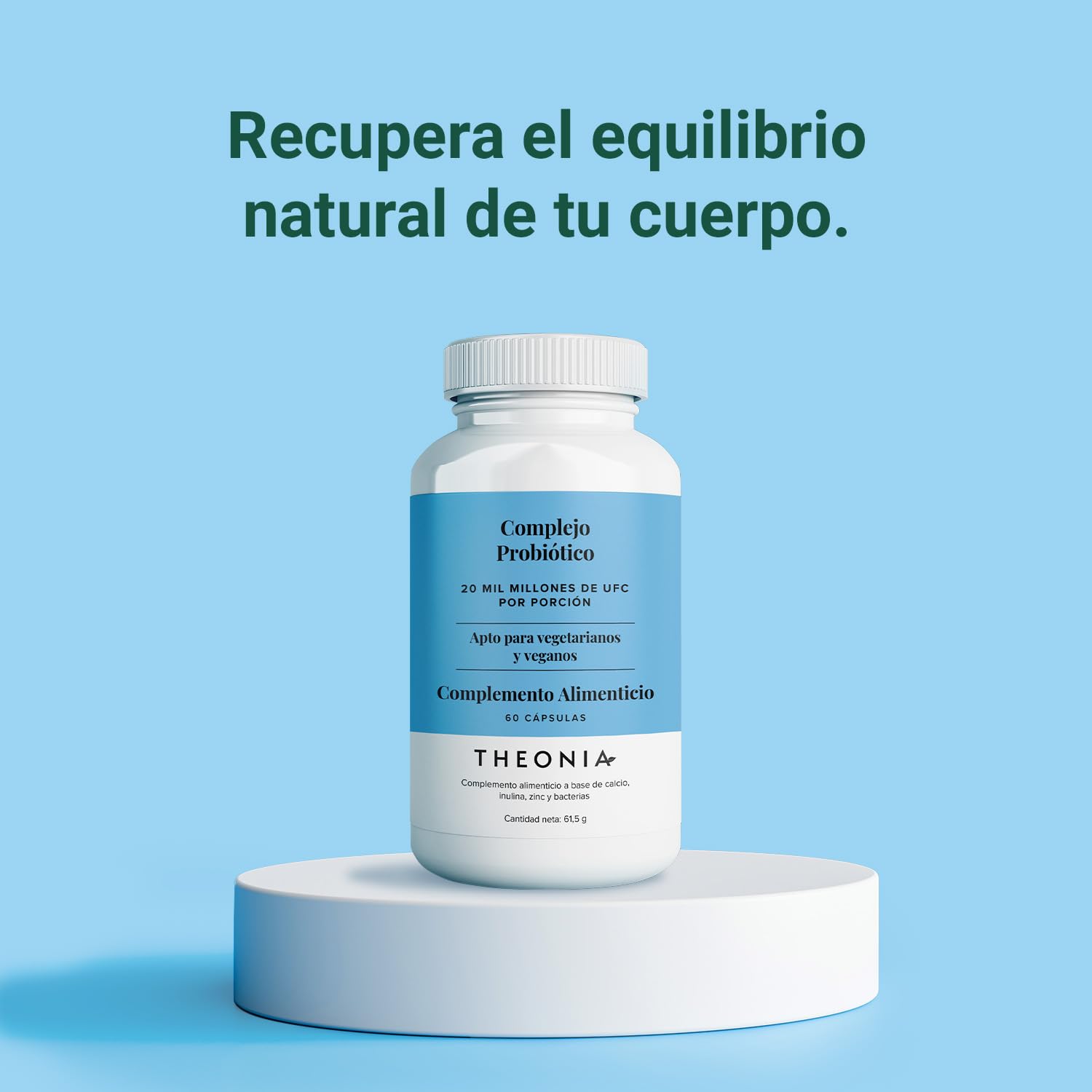 Suplemento complejo probiótico Theonia 20 000 millones UFC, 60 cápsulas | Apto para vegetarianos y veganos - Favorece la salud intestinal - veganas con 7 cepas e inulina natural +