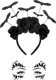ZOSIGN Fledermaus Haarband, 2pcs Halloween Kopfschmuck, Glitzer Tattoos Gesicht, Fledermaus Haarreif, Gesichtsaufkleber, H...