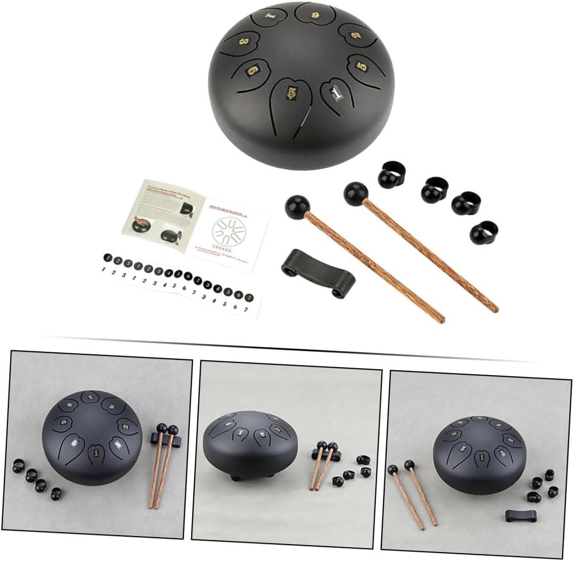 Black Large Portable Tongue Drum Xb06 Metal Ethereal Hand Drum Percussion Instrument for Beginners Concert Rich Tones for Music Performance