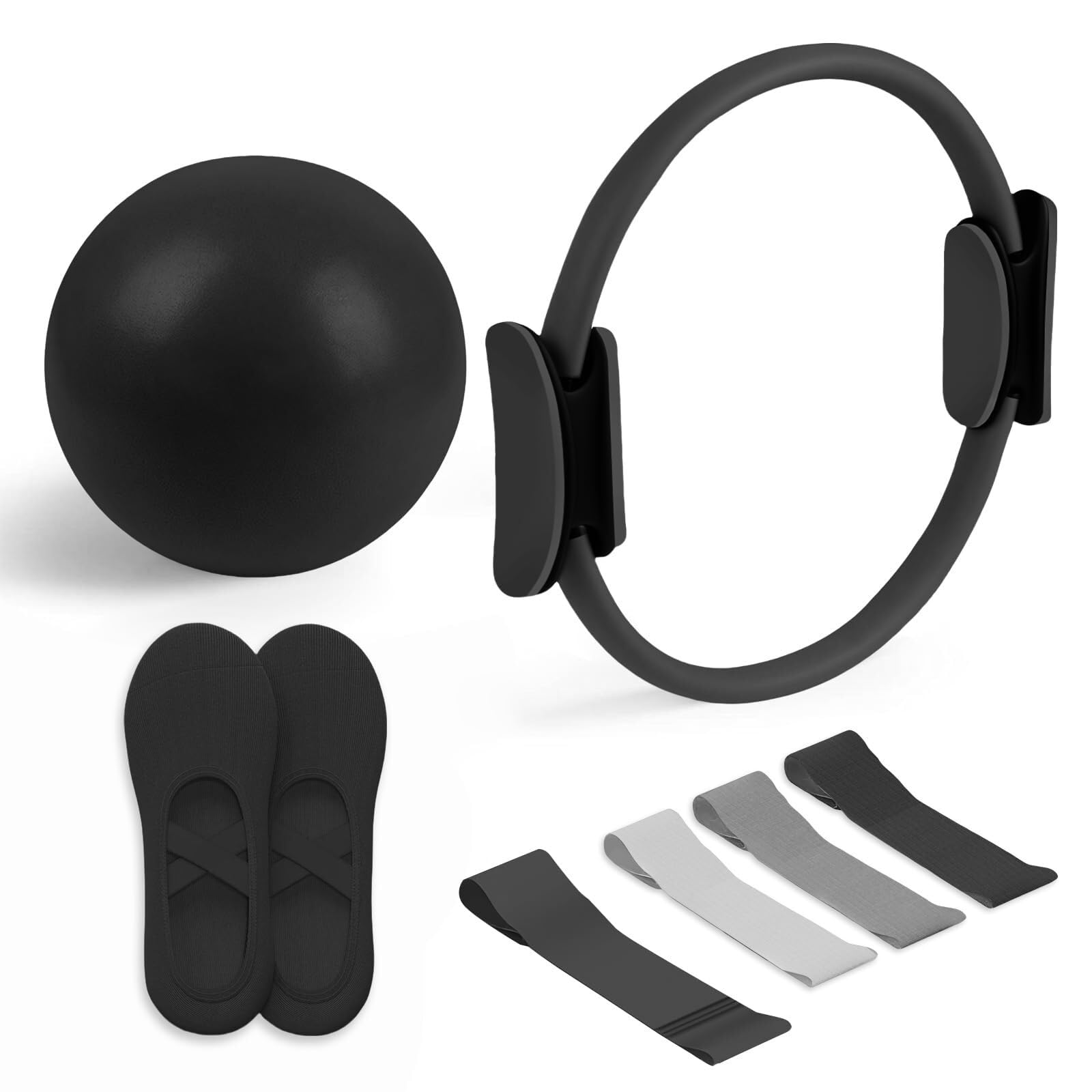 Generisch Pilates Essential Kit - Portable Fitness Equipment - with Toning Pilates Ring & Long Resistance Bands & Loop Bands & Soft Pilates Ball & Grip Socks, Pilates Set Zubehör