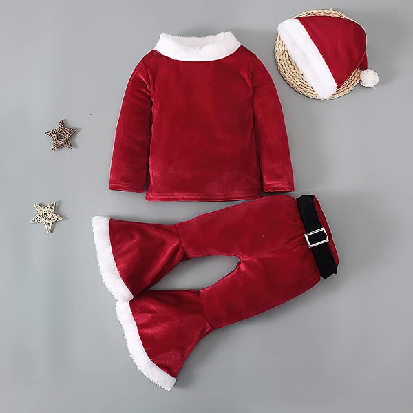 TAGVO Bebe Niña Disfraz de Elfo Conjunto Navidad Cosplay Mi Primera Navidad Conjunto 3 PC Set de Navidad con Ropa Pantalones Diadema Sombrero, Regalos para Niñas 1-9 Años - 2