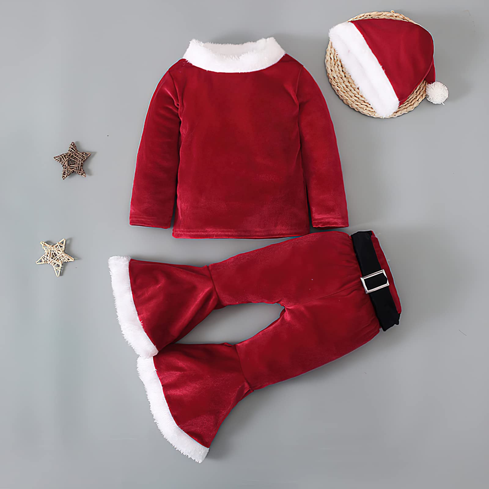 TAGVO Bebe Niña Disfraz de Elfo Conjunto Navidad Cosplay Mi Primera Navidad Conjunto 3 PC Set de Navidad con Ropa Pantalones Diadema Sombrero, Regalos para Niñas 1-9 Años — view 2
