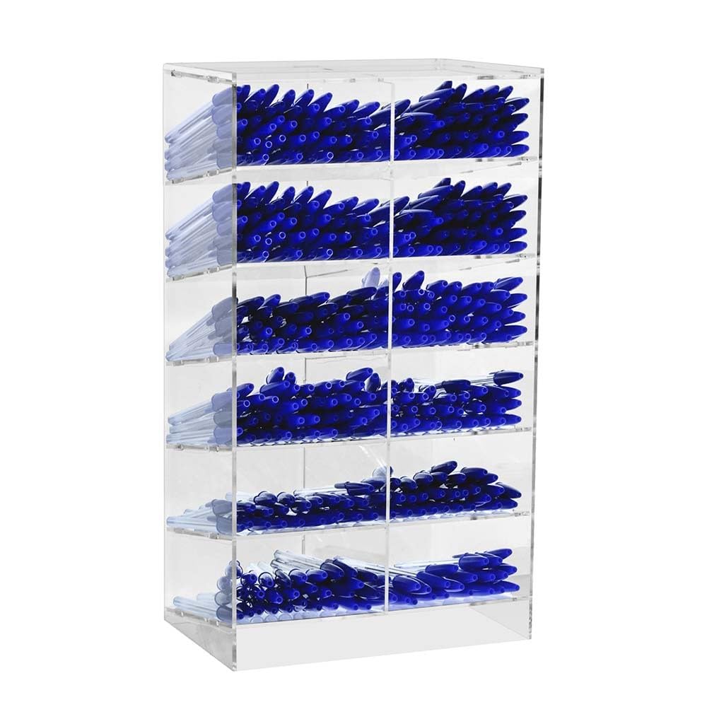 Porta penne da banco in plexiglass trasparente a 12 scomparti - Misure: 24 x 16 x H42 cm