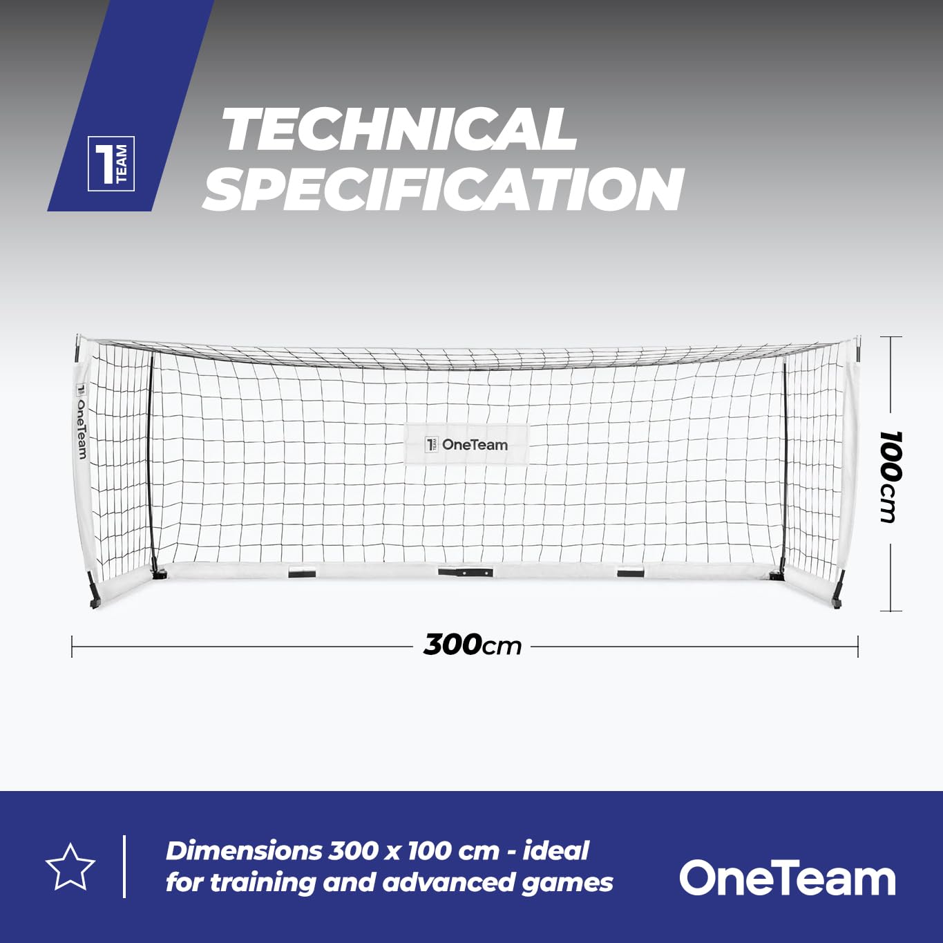 OneTeam Fußballtor 300x100 cm – Stabiler Stahlrahmen mit Netz